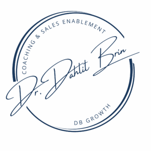 A circular logo with the text Coaching & Sales Enablement, Dr. Dahtiti Brin, and DB Growth in blue script and sans-serif font on a light background, elegantly integrating Belong concierge services for a comprehensive brand identity.